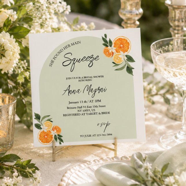 Invitación Citrus Encontró Su Gran Compresión Despedida de So (She Found Her Main Squeeze Bridal Shower Invitation)