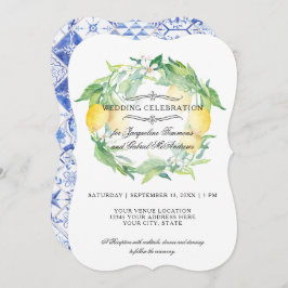 Invitación Citrus floral de limón Foliage Rústico Azul Tile B