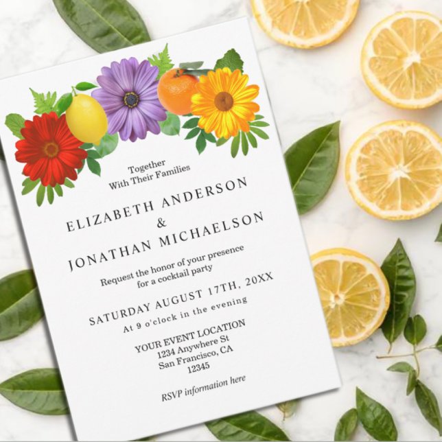 Invitación Citrus Floral Garden Wedding Cocktail Fiesta (Subido por el creador)