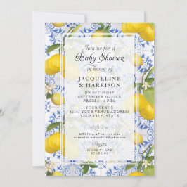 Invitación Citrus floral limón Foliage Blue White Baby Shower