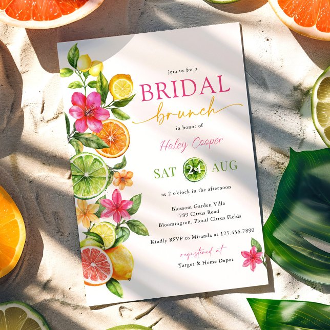 Invitación Citrus Floral Naranja Rosa Bridal Brunch Ducha (Subido por el creador)