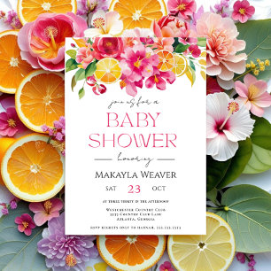 Invitación Citrus Floral Naranja rosa cutie Lemon Baby Shower