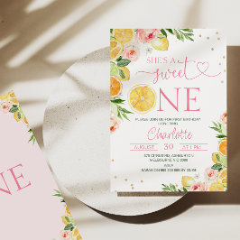 Invitación Citrus floral rosado es un dulce primer cumpleaños