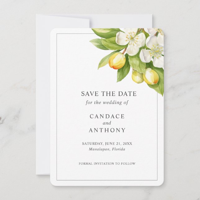 Invitación Citrus Floral Wedding Save the Date (Anverso)