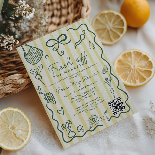 Invitación Citrus Fresh Off the Market Hand Drawn QR Bridal (Citrus Fresh Off the Market Hand Drawn QR Bridal Invitation)