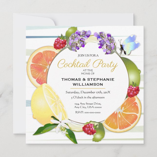 Invitación Citrus Fruit Cocktail Fiesta (Anverso)