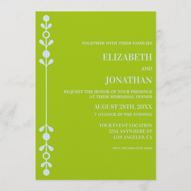Invitación Citrus Green & Coastal Blue Rehearsal Dinner (Anverso)