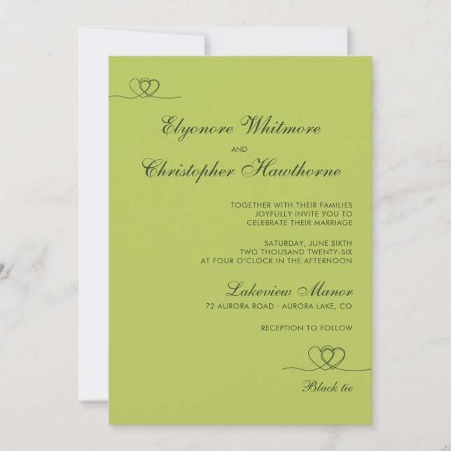 Invitación Citrus Green Elegant Chic Calligraphy Wedding (Anverso)