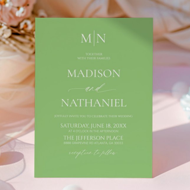 Invitación Citrus Green Elegant Minimalist Initial Wedding (Subido por el creador)