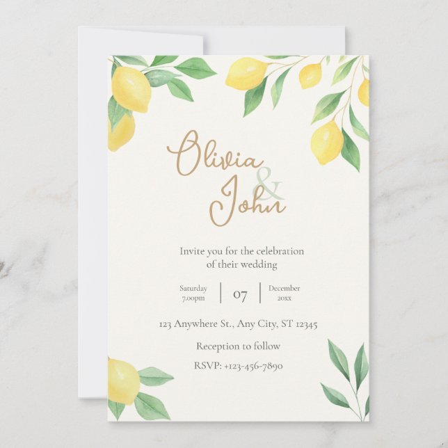 Invitación Citrus Green Lemon Wedding Invitation Photo Back (Anverso)