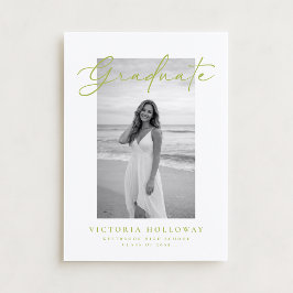 Invitación Citrus Green Script Photo Graduation Announcement 