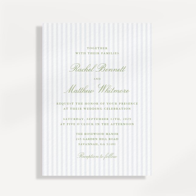 Invitación Citrus Green Stripe Elegant Wedding Invitation (Subido por el creador)