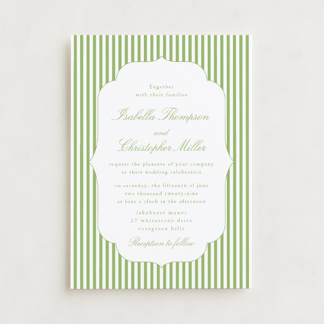Invitación Citrus-Green Striped Elegant Wedding Invitation (Subido por el creador)
