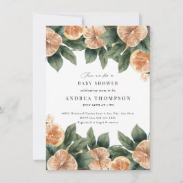 Invitación Citrus Greenery | Baby Shower Floral rosa