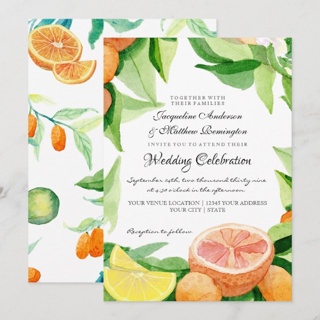 Invitación Citrus Kumquat Lemons Naranja Greeneration Waterco (Anverso / Reverso)