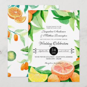 Invitación Citrus Kumquat Lemons Naranja Typografía Leaf Arte