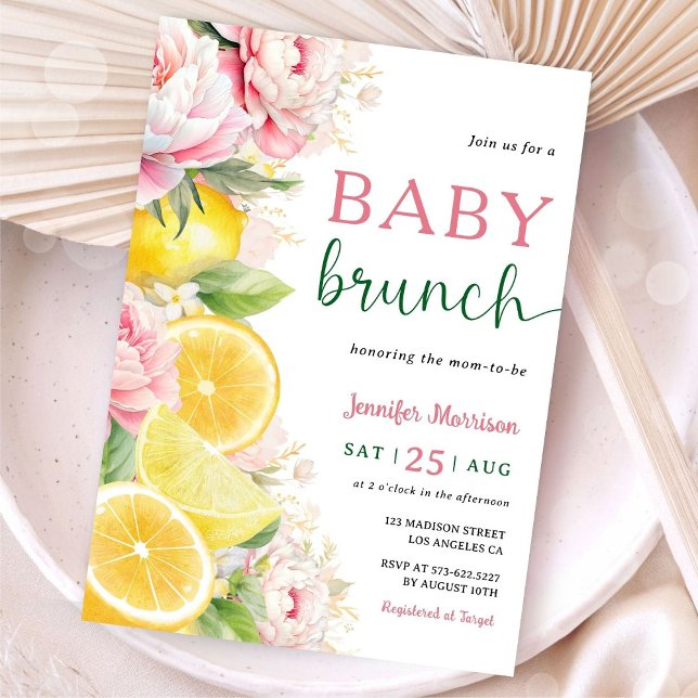 Invitación Citrus Lemon Baby Brunch Chica Floral Rosa (Subido por el creador)