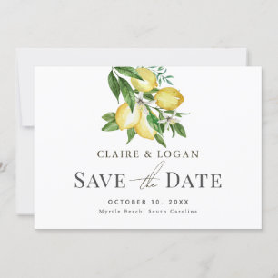 Invitación Citrus Lemon Floral Watercolor Guardar la fecha