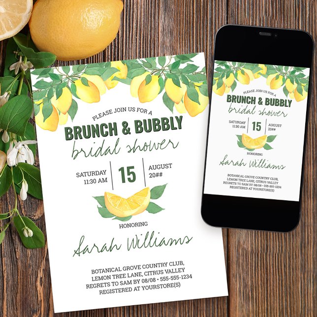 Invitación Citrus Lemons Brunch & Bubbly Bridal Shower (Subido por el creador)