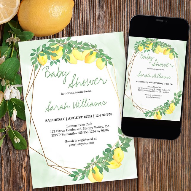Invitación Citrus Lemons Gold Frame Wash Baby Shower (Subido por el creador)