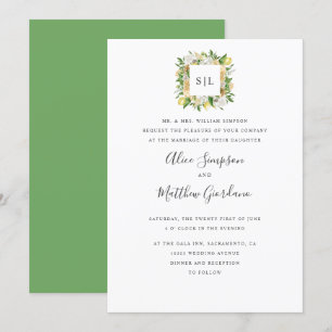 Invitación Citrus Lemons y deja un boda de monograma formal