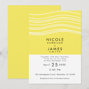 Invitación Citrus Limón Amarillo y Ola Blanca Boda Moderna