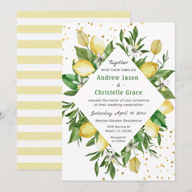 Invitación Citrus limón Italia Elegante Boda moderno italiano (Anverso / Reverso)