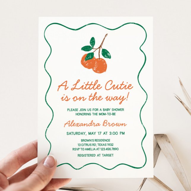 Invitación Citrus Little Cutie Moderno Baby Shower (Citrus Little Cutie Hand Drawn Baby Shower Invitation)