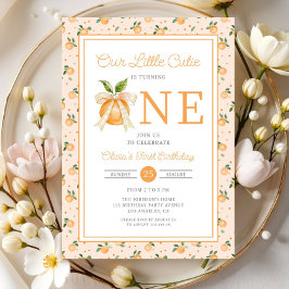 Invitación Citrus Naranja Cute Cutie Primer Cumpleaños
