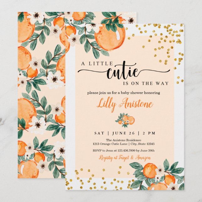 Invitación Citrus Naranja Cutie Clementine Baby Shower (Anverso / Reverso)