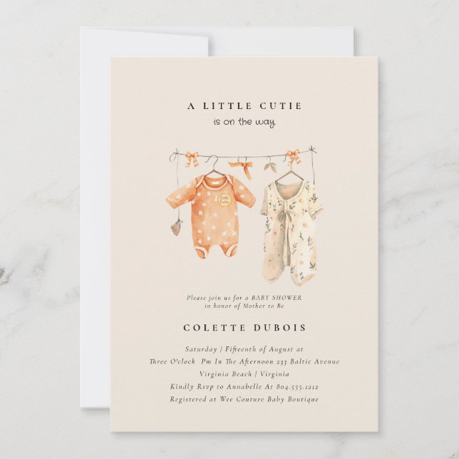 Invitación Citrus Naranja Floral Little Cutie Baby Shower (Anverso)