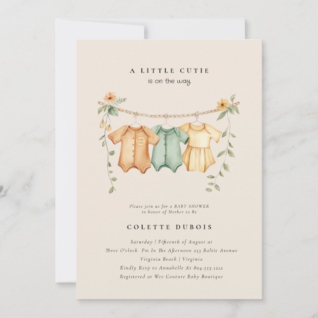 Invitación Citrus Naranja Floral Little Cutie Baby Shower (Anverso)