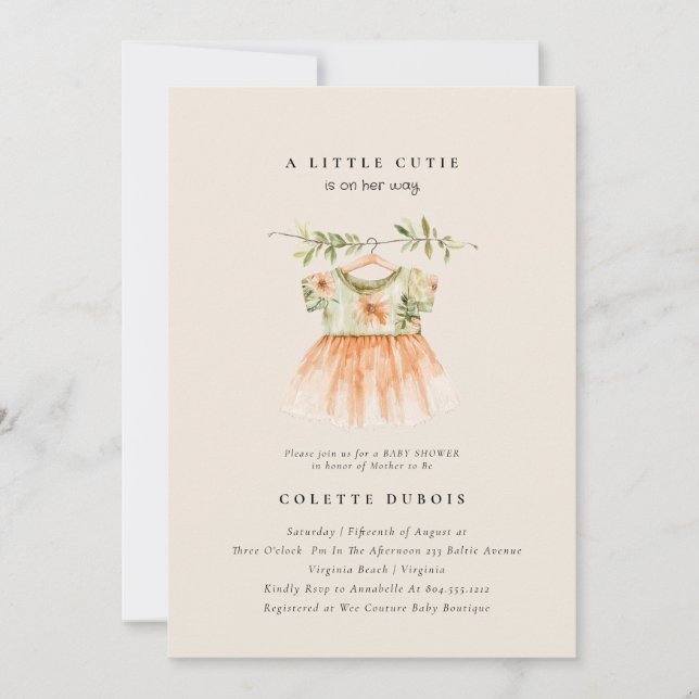 Invitación Citrus Naranja Floral Little Cutie Baby Shower (Anverso)