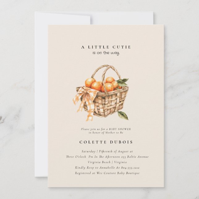 Invitación Citrus Naranja Floral Little Cutie Baby Shower Inv (Anverso)