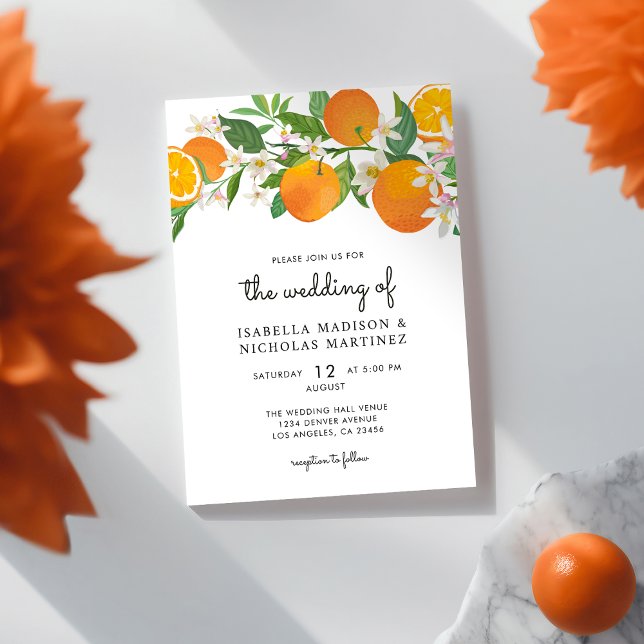 Invitación Citrus Naranja Tangerine Boda Floral (Subido por el creador)
