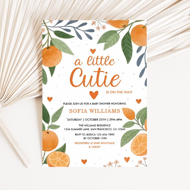 Invitación Citrus Naranja Tema Pequeño Corbata Baby Shower (A Little Cutie Baby Shower Invitation)