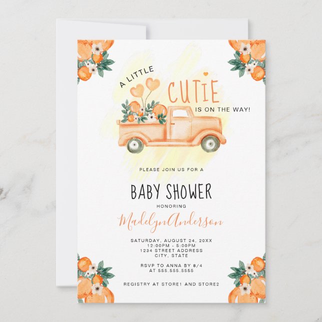 Invitación Citrus Naranja un poco de Baby Shower (Anverso)