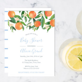 Invitación Citrus Naranjas Polvo Azul Accents Boy Baby Shower