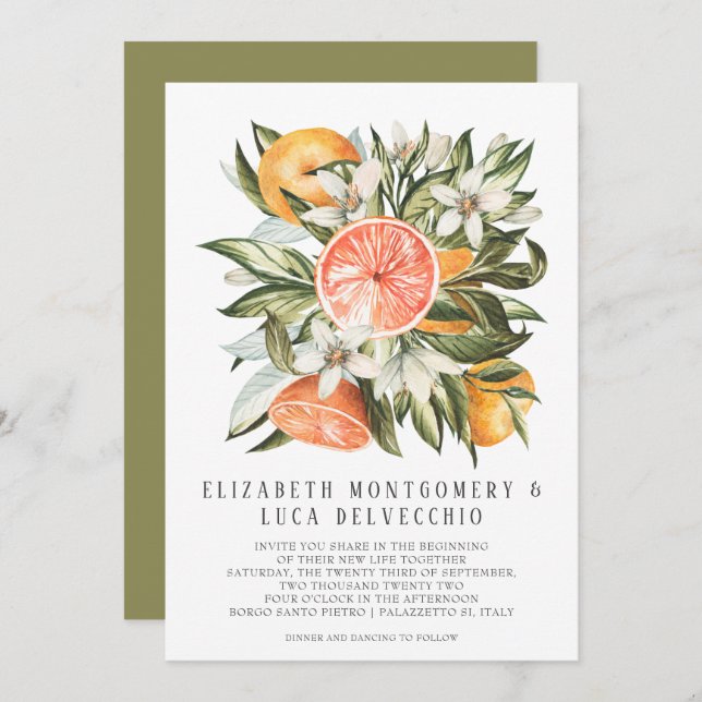 Invitación Citrus Orchard| Boda Botánico Boho (Anverso / Reverso)