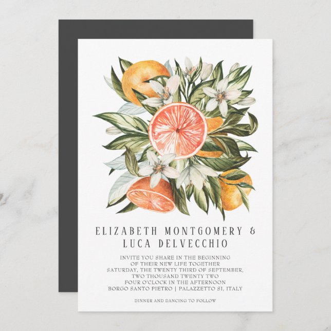 Invitación Citrus Orchard | Boda Botánico Boho (Anverso / Reverso)