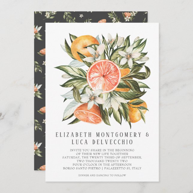 Invitación Citrus Orchard | Boda Botánico Boho (Anverso / Reverso)