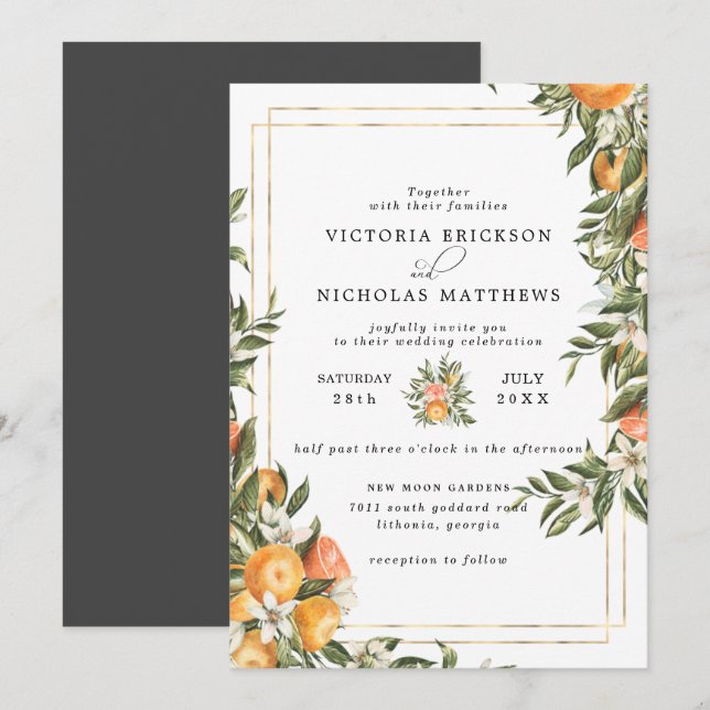 Invitación Citrus Orchard | Boda Botánico Boho (Anverso / Reverso)