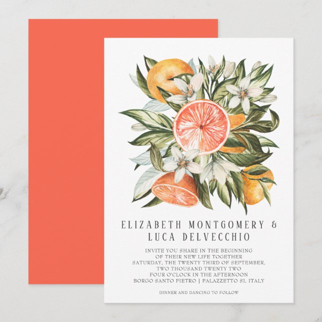Invitación Citrus Orchard | Boda Botánico Boho (Anverso / Reverso)