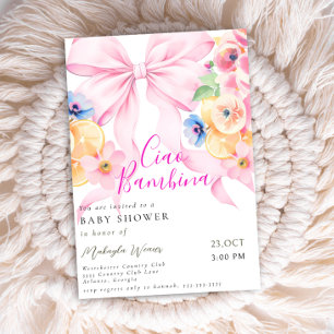 Invitación Citrus Pink Bow Coquette Lemon Baby Shower
