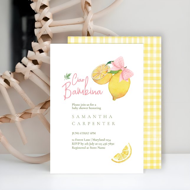 Invitación Citrus pink bow lemon baby shower (Subido por el creador)