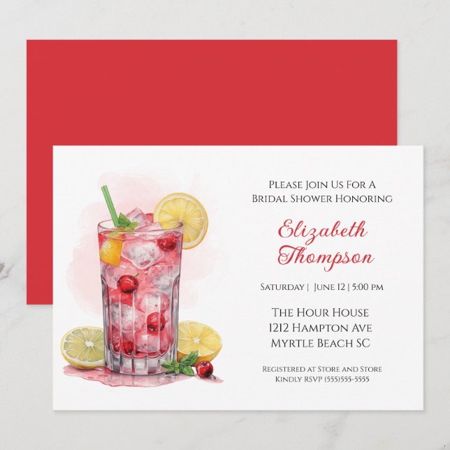 Invitación Citrus Red Fruit Bebe Cocktail Bridal Shower (Anverso / Reverso)