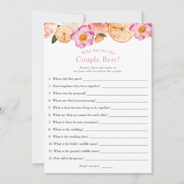 Invitación Citrus Rosa Dijo, Dijo, Dijo Que El Juego De La Du (Anverso)