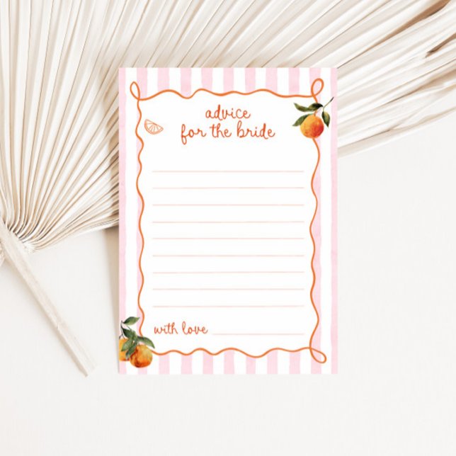Invitación Citrus Spritz Pink Stripes Bridal Advice Card (Subido por el creador)