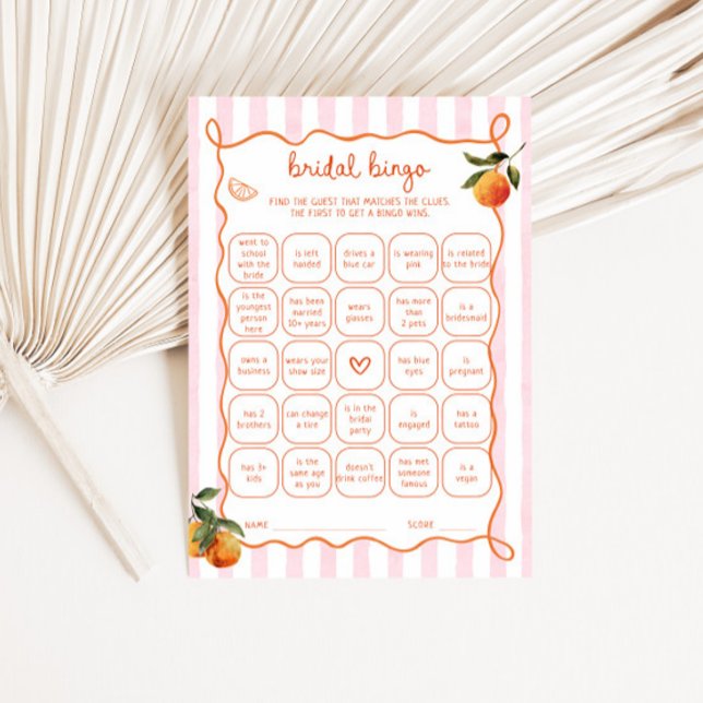 Invitación Citrus Spritz Pink Stripes Bridal Bingo Card (Subido por el creador)