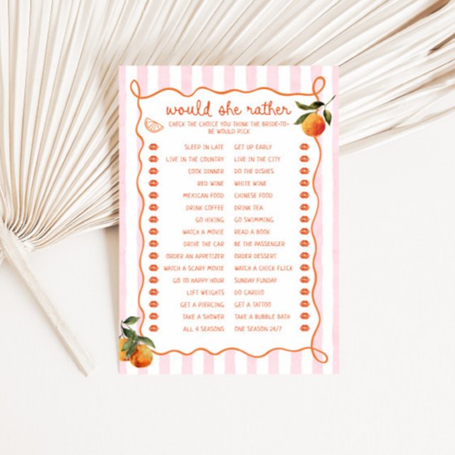 Invitación Citrus Spritz Pink Stripes Would she rather Card (Subido por el creador)